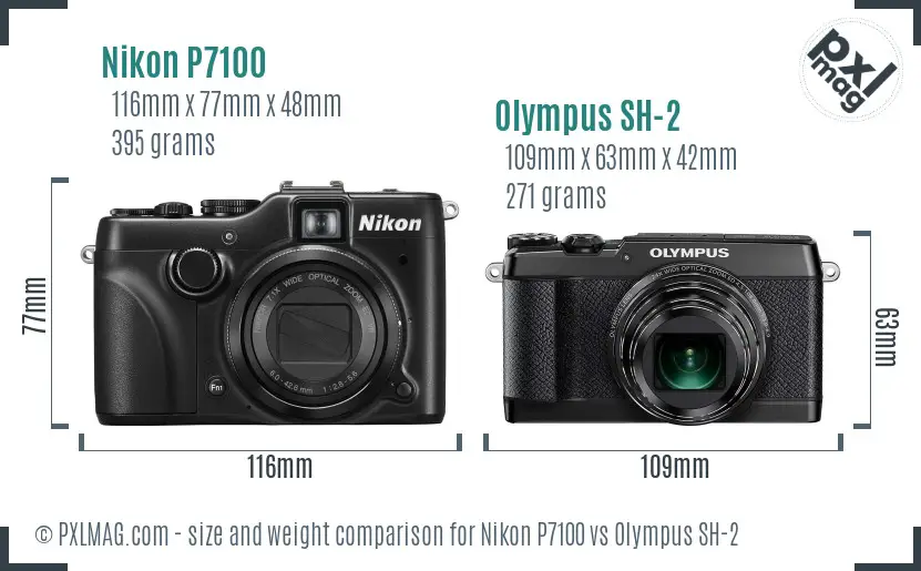 Nikon P7100 vs Olympus SH-2 size comparison