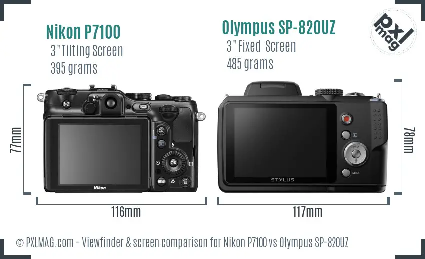 Nikon P7100 vs Olympus SP-820UZ Screen and Viewfinder comparison