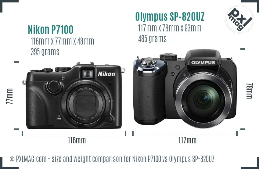 Nikon P7100 vs Olympus SP-820UZ size comparison