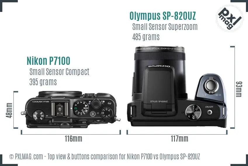 Nikon P7100 vs Olympus SP-820UZ top view buttons comparison