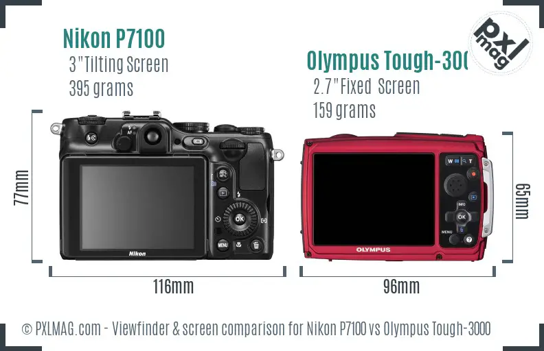 Nikon P7100 vs Olympus Tough-3000 Screen and Viewfinder comparison