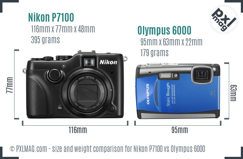 Nikon P7100 vs Olympus 6000 size comparison Nikon P7100 vs Olympus 6000 size comparison