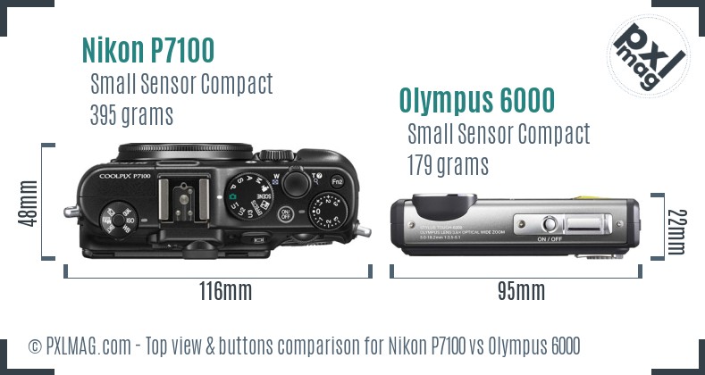 Nikon P7100 vs Olympus 6000 top view buttons comparison