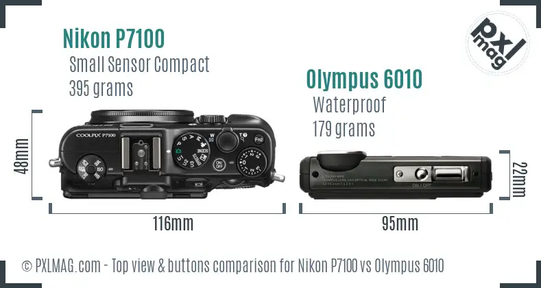 Nikon P7100 vs Olympus 6010 top view buttons comparison Nikon P7100 vs Olympus 6010 top view buttons comparison