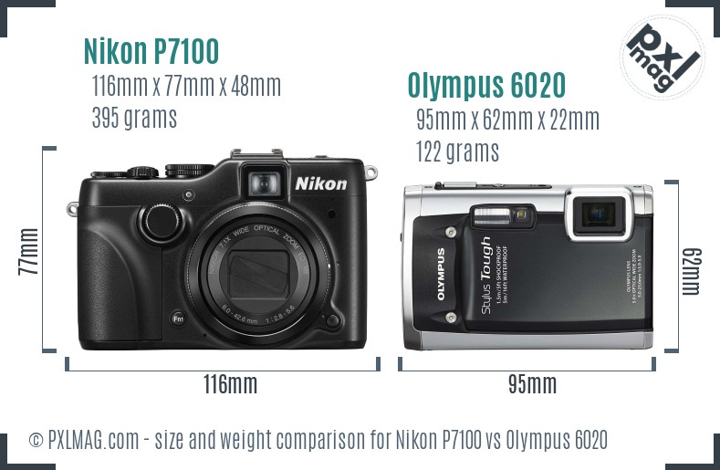 Nikon P7100 vs Olympus 6020 size comparison Nikon P7100 vs Olympus 6020 size comparison