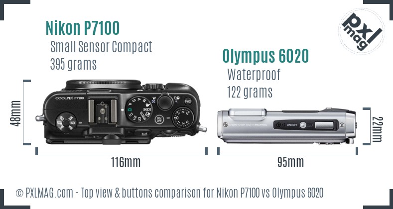 Nikon P7100 vs Olympus 6020 top view buttons comparison