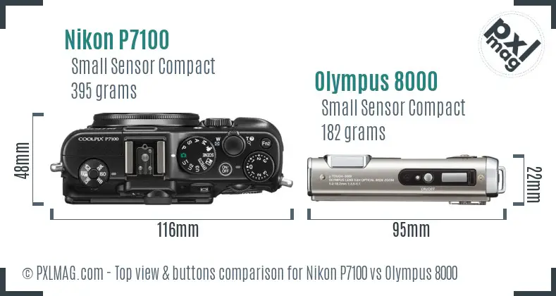 Nikon P7100 vs Olympus 8000 top view buttons comparison