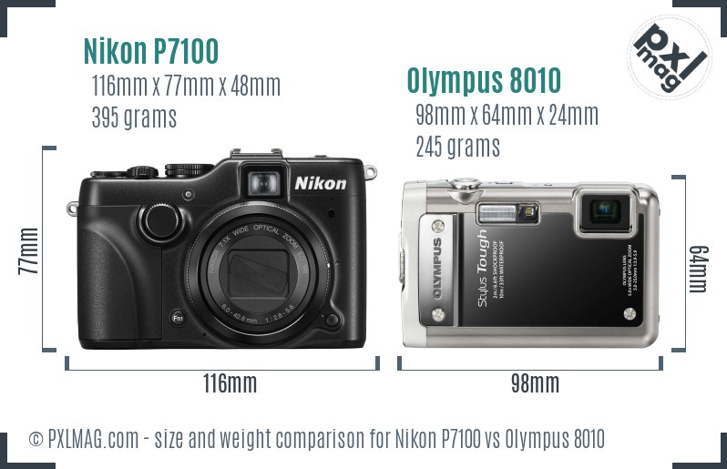 Nikon P7100 vs Olympus 8010 size comparison
