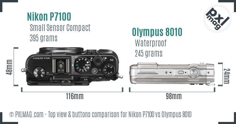 Nikon P7100 vs Olympus 8010 top view buttons comparison