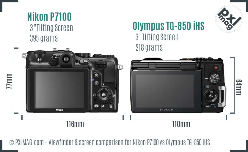 Nikon P7100 vs Olympus TG-850 iHS Screen and Viewfinder comparison