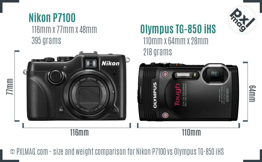 Nikon P7100 vs Olympus TG-850 iHS size comparison