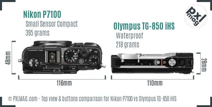 Nikon P7100 vs Olympus TG-850 iHS top view buttons comparison