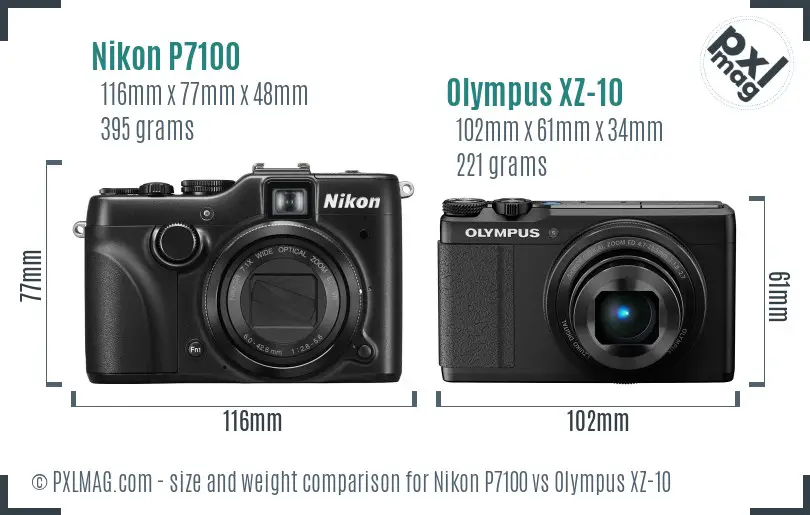 Nikon P7100 vs Olympus XZ-10 size comparison