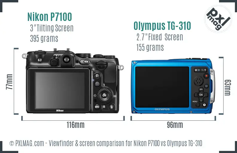 Nikon P7100 vs Olympus TG-310 Screen and Viewfinder comparison
