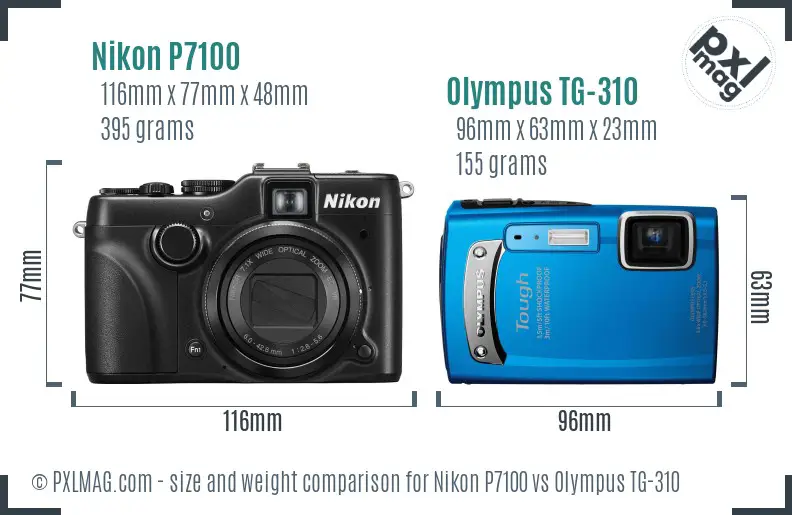 Nikon P7100 vs Olympus TG-310 size comparison
