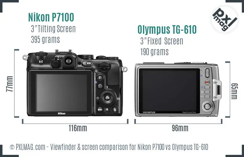 Nikon P7100 vs Olympus TG-610 Screen and Viewfinder comparison