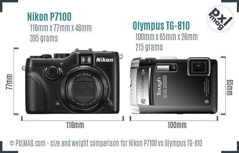 Nikon P7100 vs Olympus TG-810 size comparison