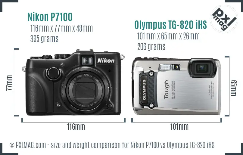 Nikon P7100 vs Olympus TG-820 iHS size comparison Nikon P7100 vs Olympus TG-820 iHS size comparison