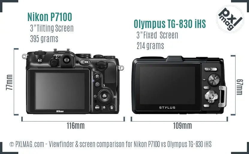 Nikon P7100 vs Olympus TG-830 iHS Screen and Viewfinder comparison