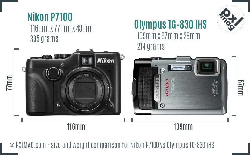 Nikon P7100 vs Olympus TG-830 iHS size comparison