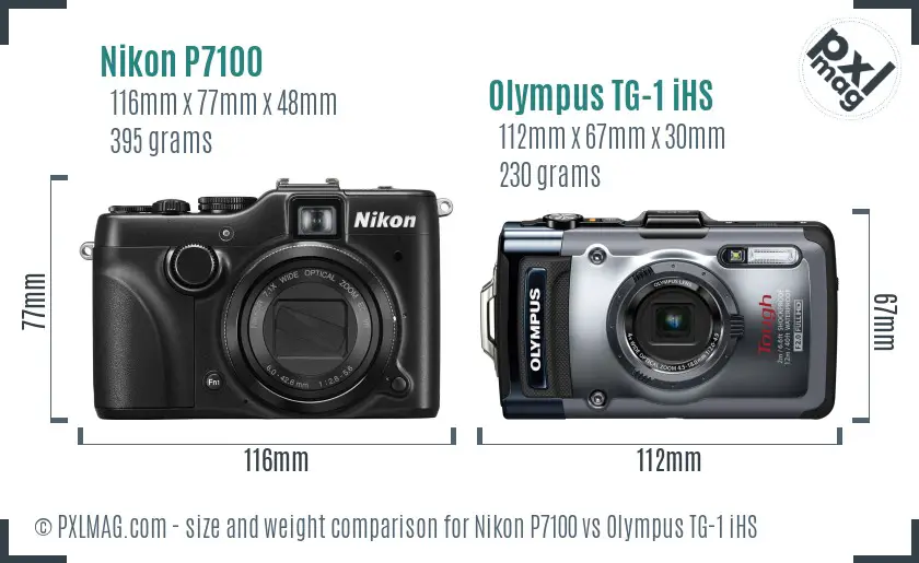 Nikon P7100 vs Olympus TG-1 iHS size comparison Nikon P7100 vs Olympus TG-1 iHS size comparison