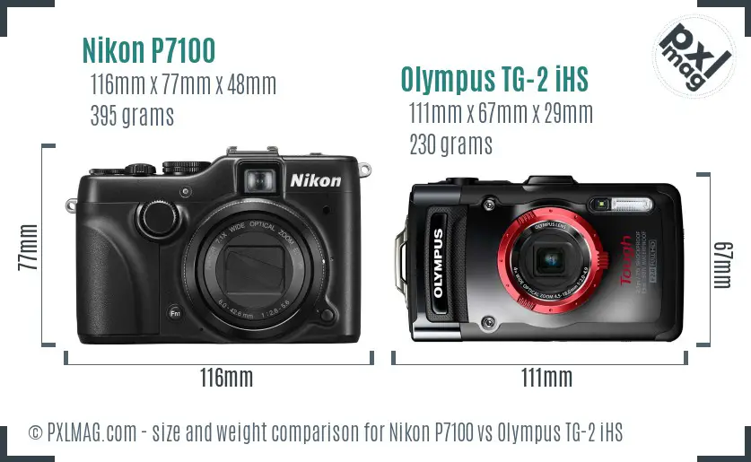 Nikon P7100 vs Olympus TG-2 iHS size comparison