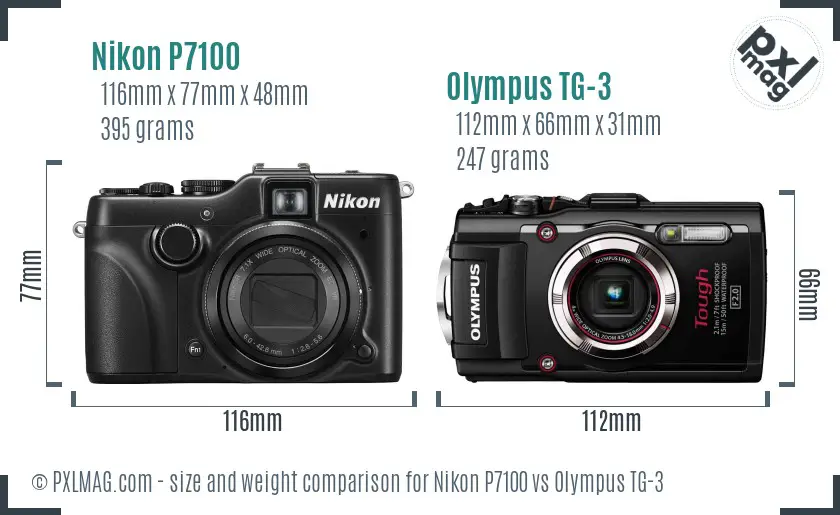 Nikon P7100 vs Olympus TG-3 size comparison