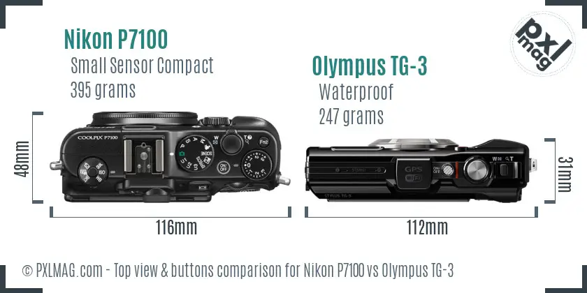 Nikon P7100 vs Olympus TG-3 top view buttons comparison