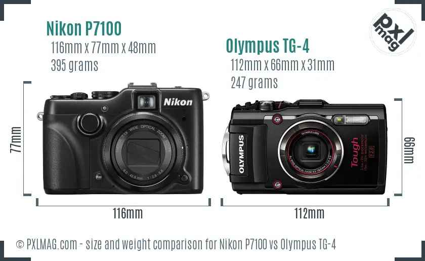 Nikon P7100 vs Olympus TG-4 size comparison