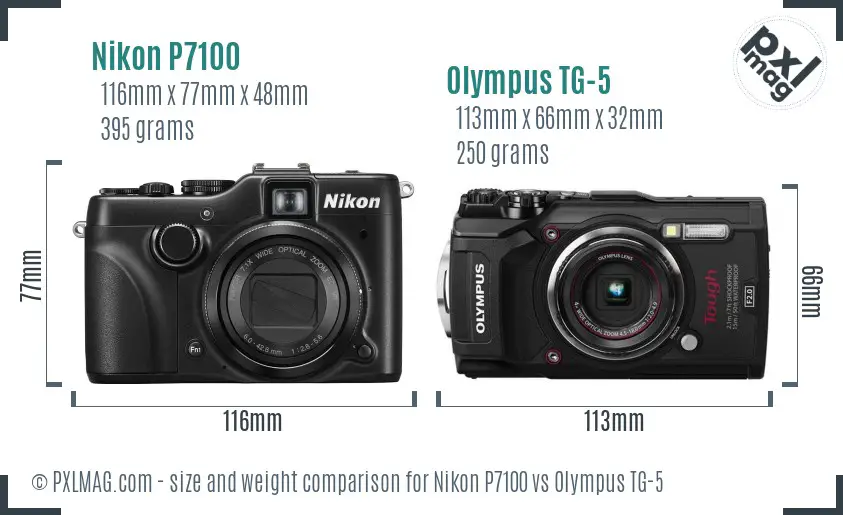 Nikon P7100 vs Olympus TG-5 size comparison