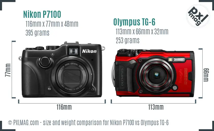 Nikon P7100 vs Olympus TG-6 size comparison