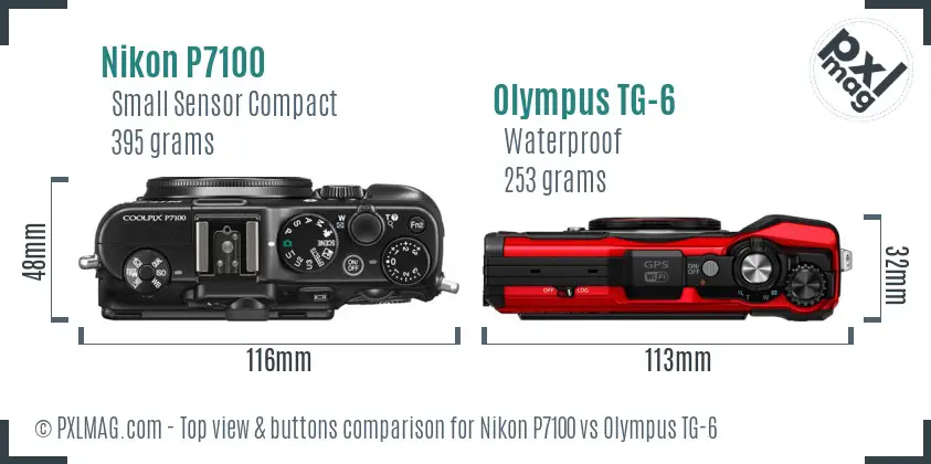 Nikon P7100 vs Olympus TG-6 top view buttons comparison