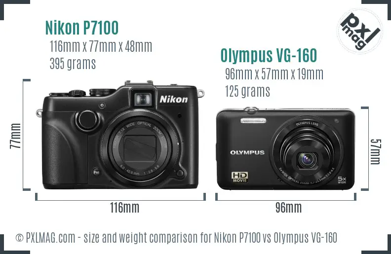 Nikon P7100 vs Olympus VG-160 size comparison