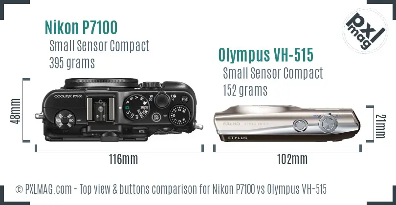 Nikon P7100 vs Olympus VH-515 top view buttons comparison