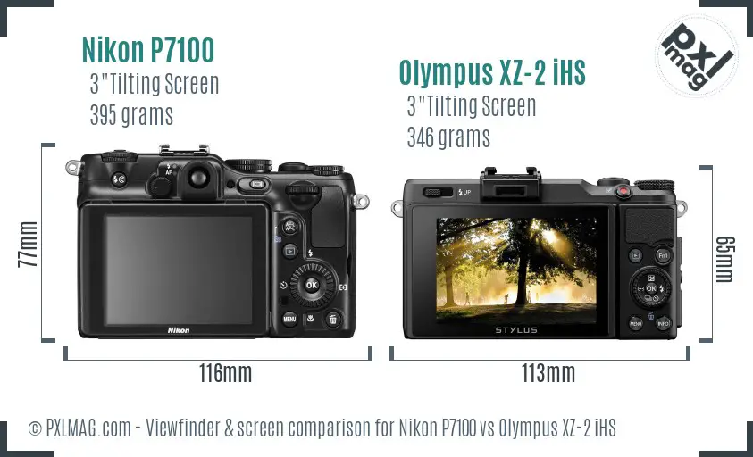 Nikon P7100 vs Olympus XZ-2 iHS Screen and Viewfinder comparison