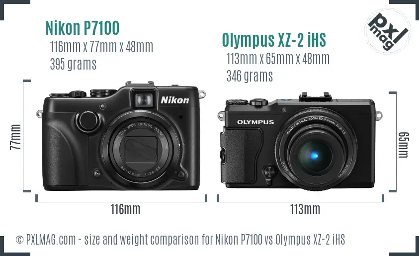 Nikon P7100 vs Olympus XZ-2 iHS size comparison