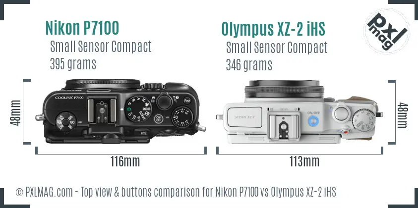 Nikon P7100 vs Olympus XZ-2 iHS top view buttons comparison