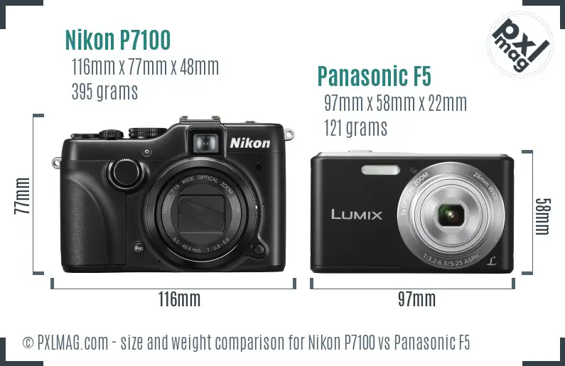 Nikon P7100 vs Panasonic F5 size comparison