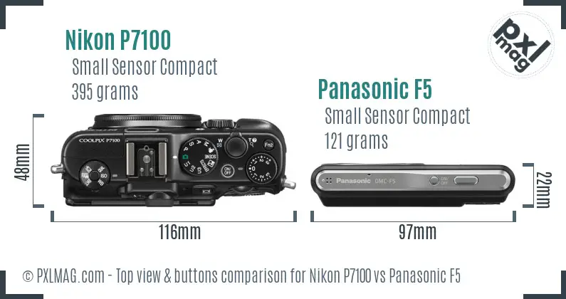 Nikon P7100 vs Panasonic F5 top view buttons comparison