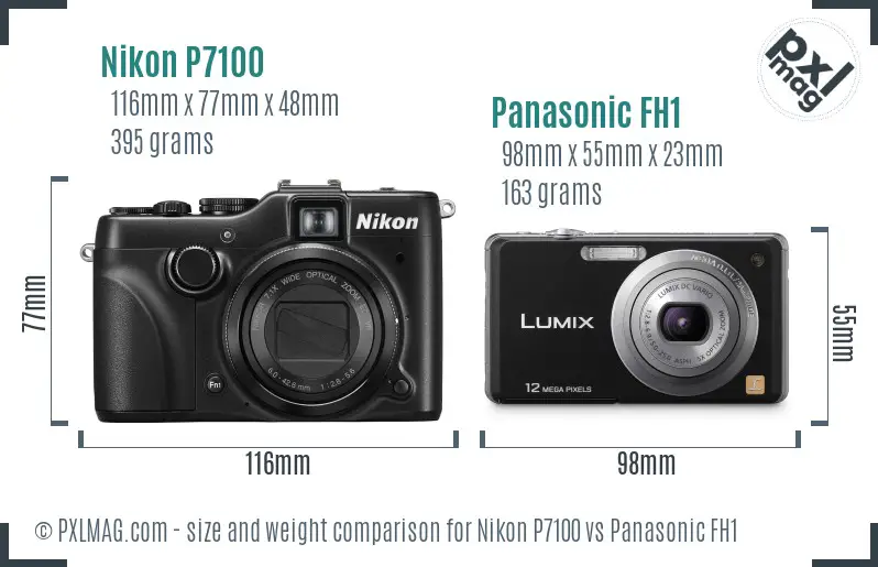 Nikon P7100 vs Panasonic FH1 size comparison