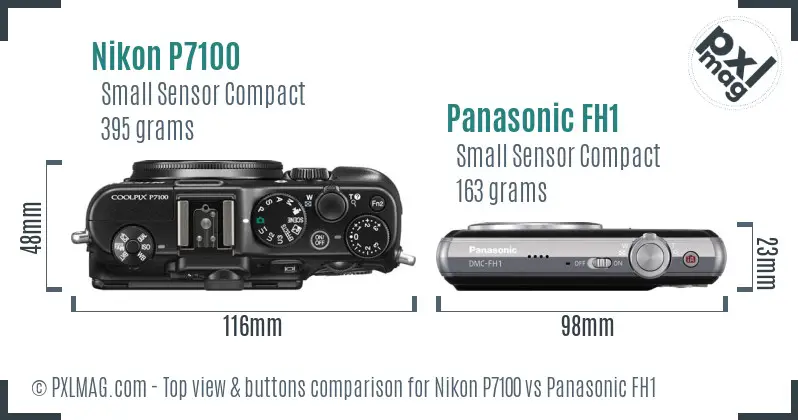 Nikon P7100 vs Panasonic FH1 top view buttons comparison
