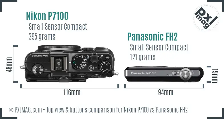Nikon P7100 vs Panasonic FH2 top view buttons comparison