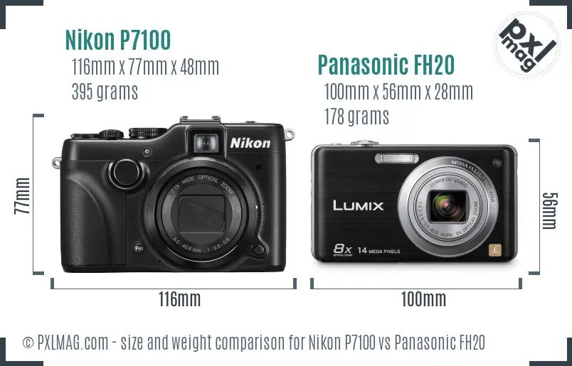 Nikon P7100 vs Panasonic FH20 size comparison