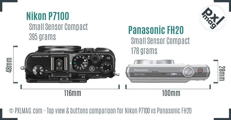 Nikon P7100 vs Panasonic FH20 top view buttons comparison