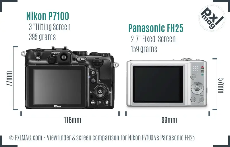 Nikon P7100 vs Panasonic FH25 Screen and Viewfinder comparison