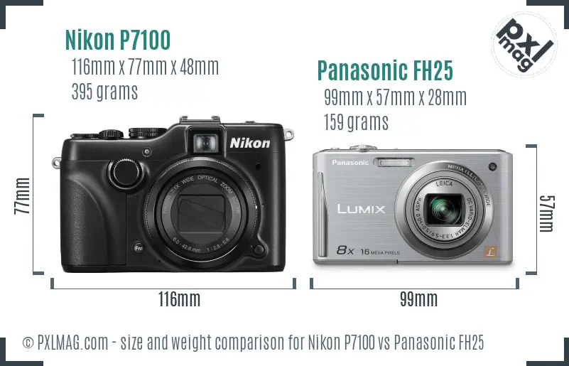 Nikon P7100 vs Panasonic FH25 size comparison