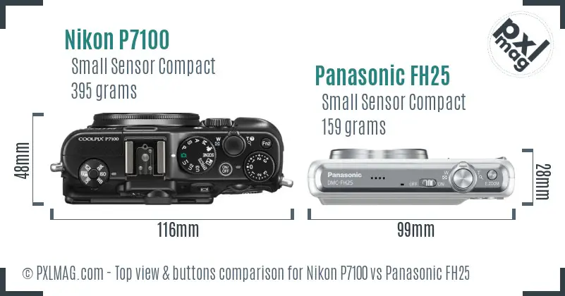 Nikon P7100 vs Panasonic FH25 top view buttons comparison