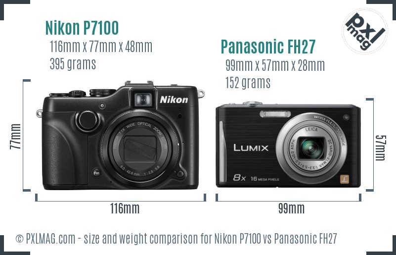 Nikon P7100 vs Panasonic FH27 size comparison Nikon P7100 vs Panasonic FH27 size comparison