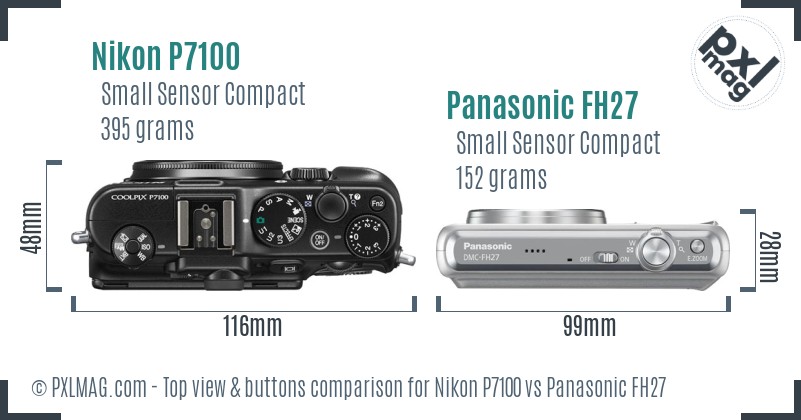 Nikon P7100 vs Panasonic FH27 top view buttons comparison