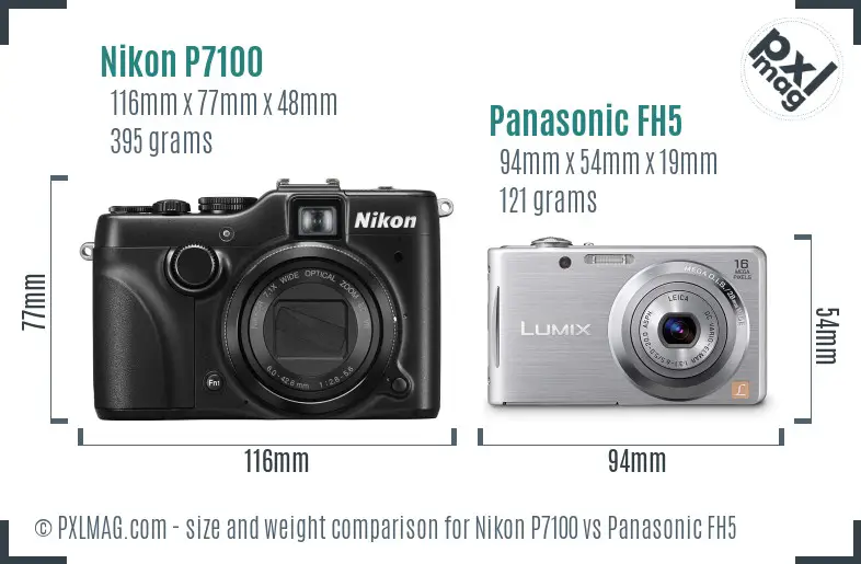 Nikon P7100 vs Panasonic FH5 size comparison Nikon P7100 vs Panasonic FH5 size comparison
